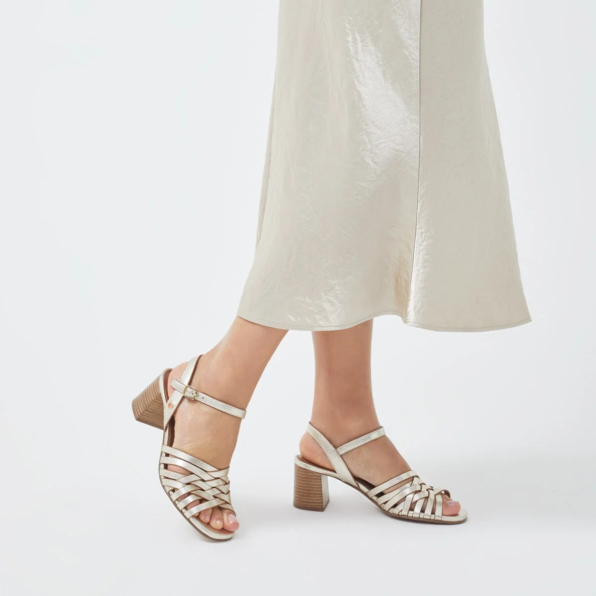 Radley Crossways Road - Women's Weave Block Heel Gold Sandals (NWT)