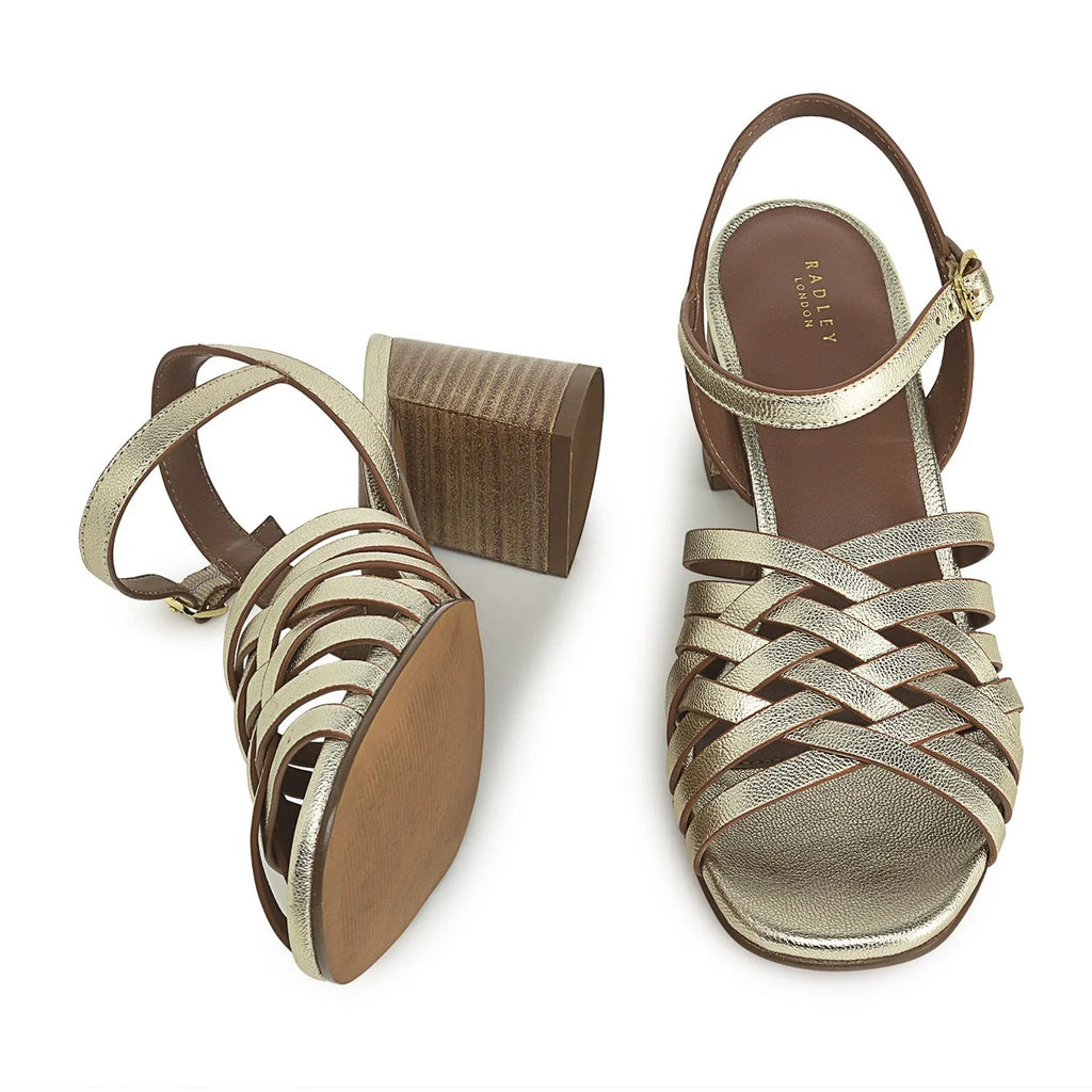 Radley Crossways Road - Women's Weave Block Heel Gold Sandals (NWT)