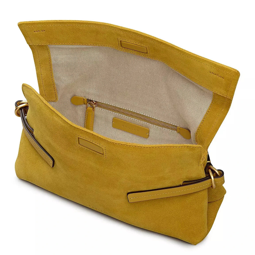 Radley Fleet Street - Medium Flapover Clutch Bag - Ochre Suede Leather (NWT)