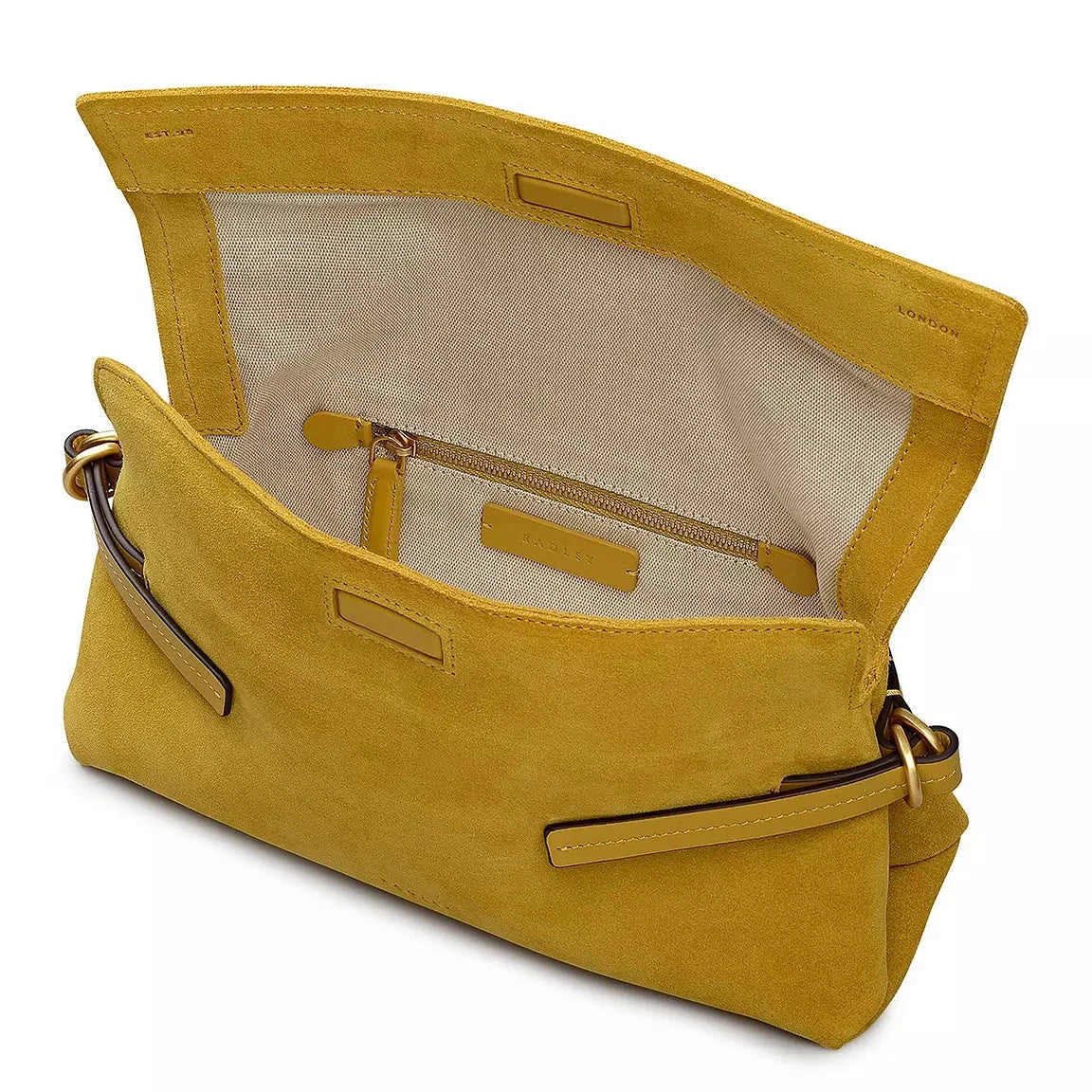 Radley Fleet Street - Medium Flapover Clutch Bag - Ochre Suede Leather (NWT)
