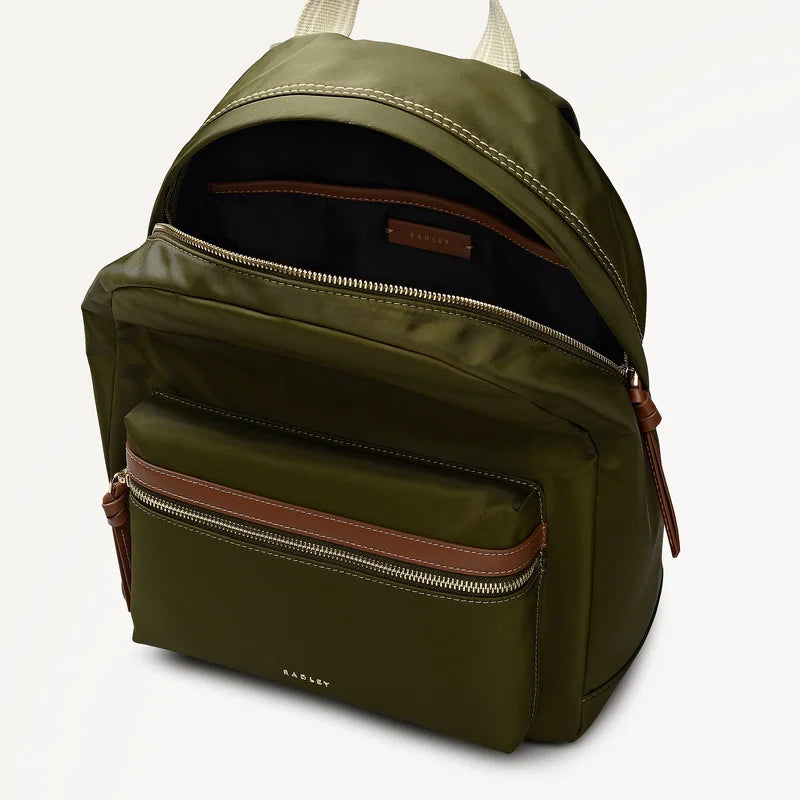 Radley Halley Row - Medium Ziptop Fabric Backpack - Dark Olive Green (NWT)