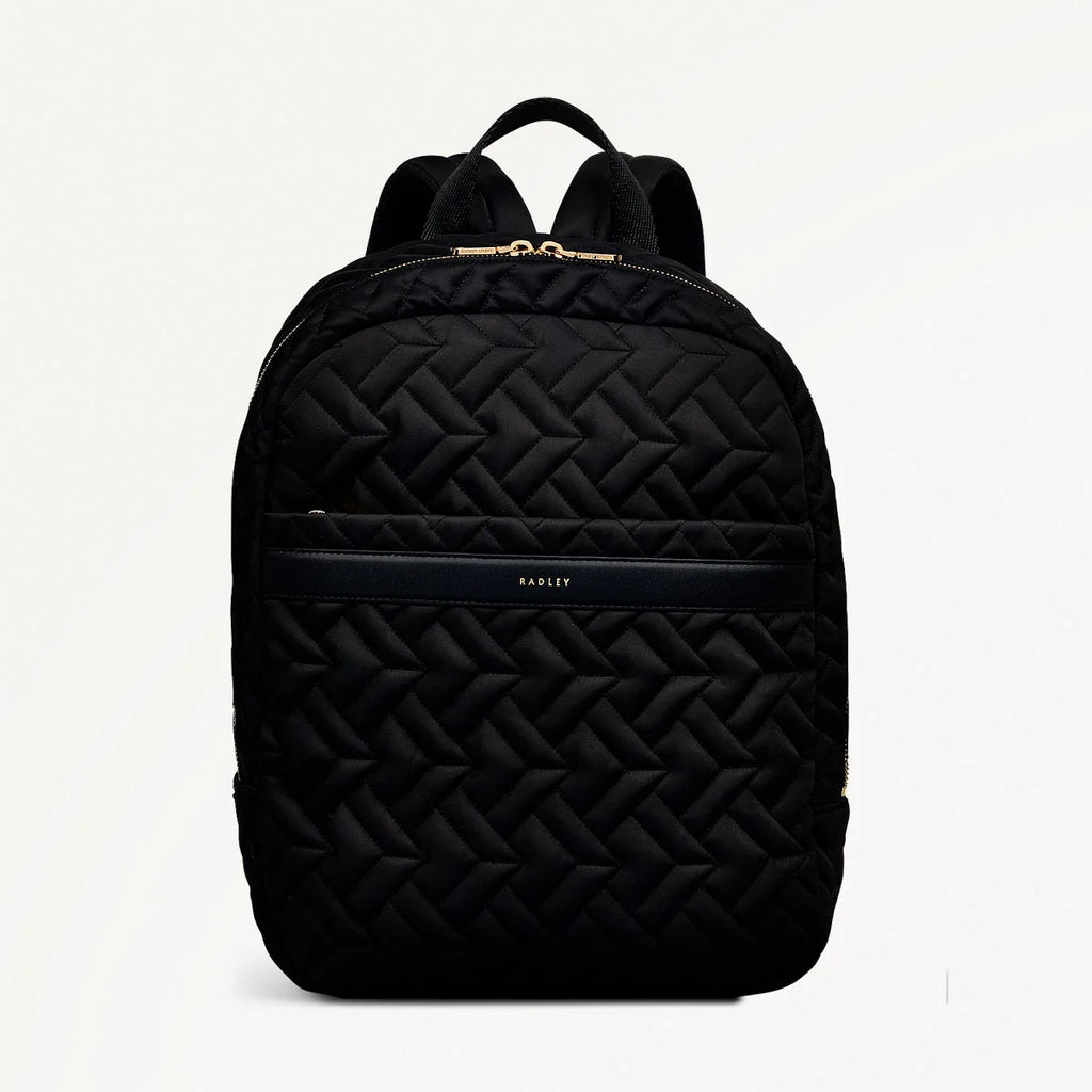 Radley Holland Park Black Quilted Fabric Medium Ziptop Backpack (NWT)