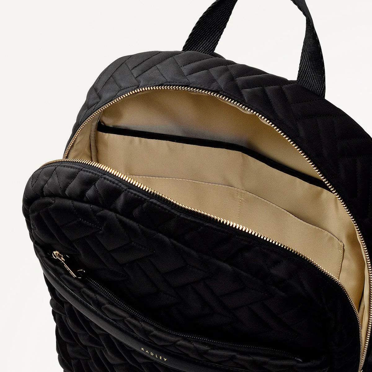 Radley Holland Park Black Quilted Fabric Medium Ziptop Backpack (NWT)