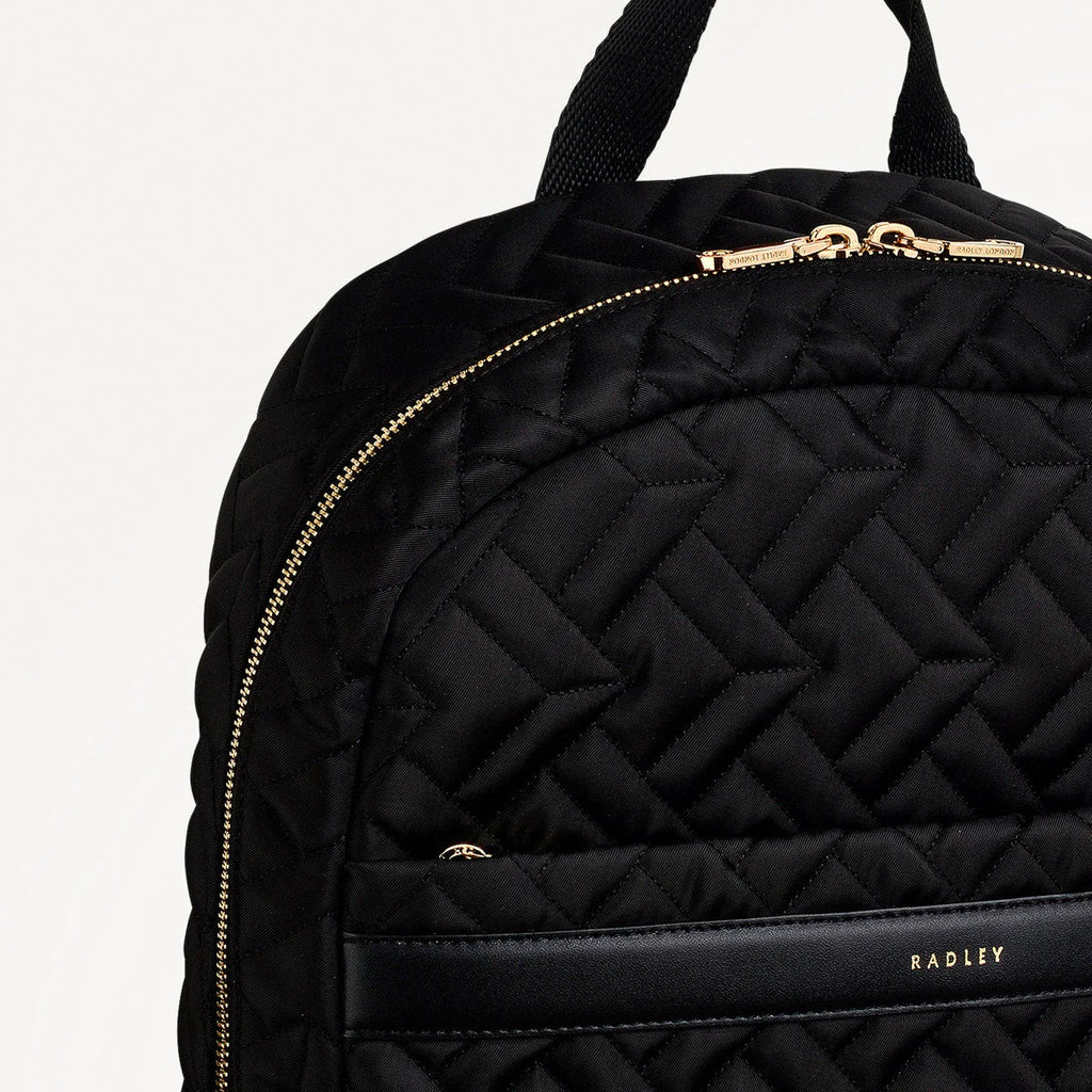 Radley Holland Park Black Quilted Fabric Medium Ziptop Backpack (NWT)