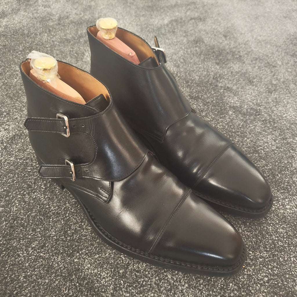 Crockett & Jones Camberley Black Monk Strap Boots - Size UK 7.5 (Shoe Trees inc)