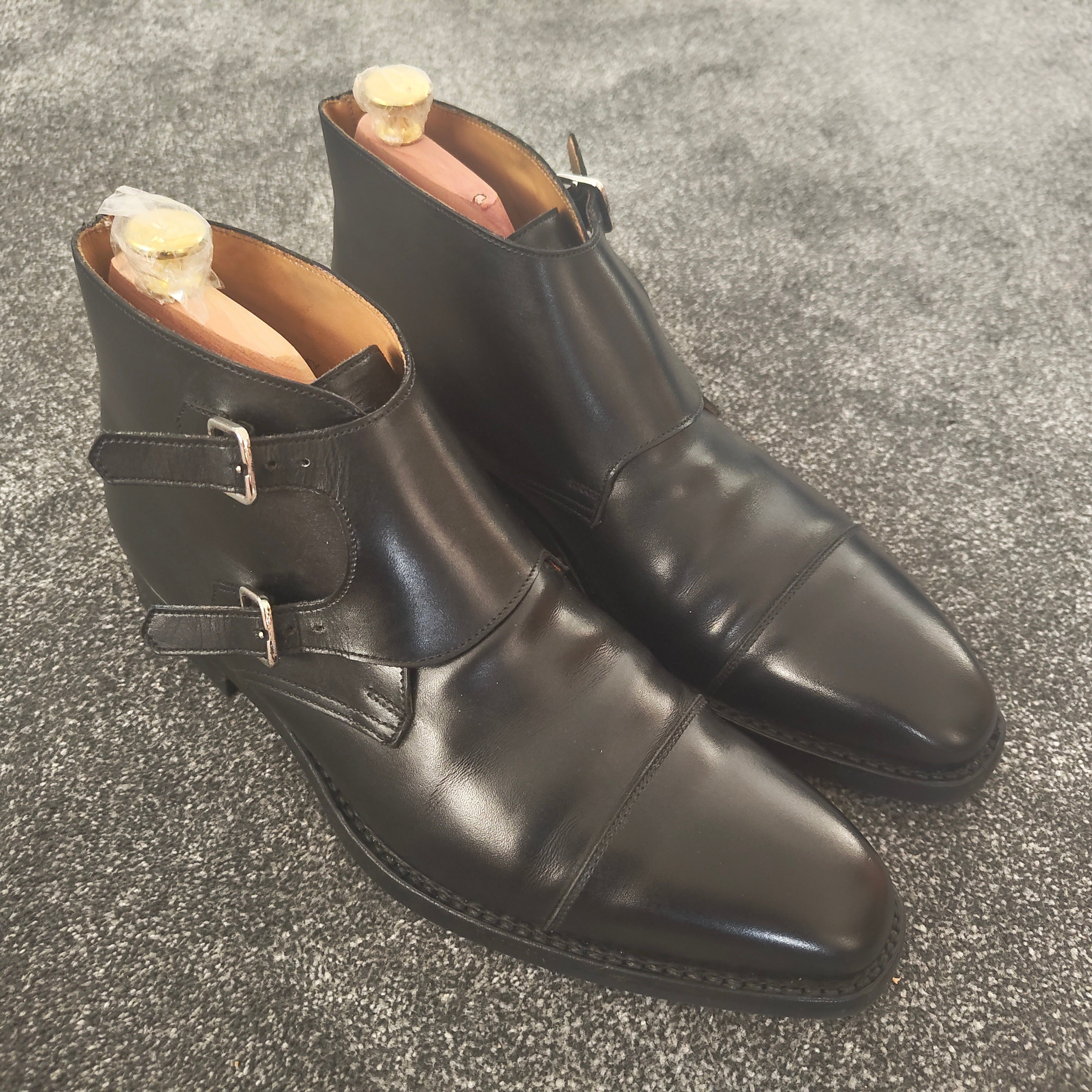 Crockett & Jones Camberley Black Monk Strap Boots - Size UK 7.5 (Shoe Trees inc)