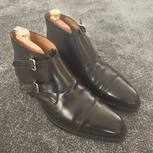 Crockett & Jones Camberley Black Monk Strap Boots - Size UK 7.5 (Shoe Trees inc)