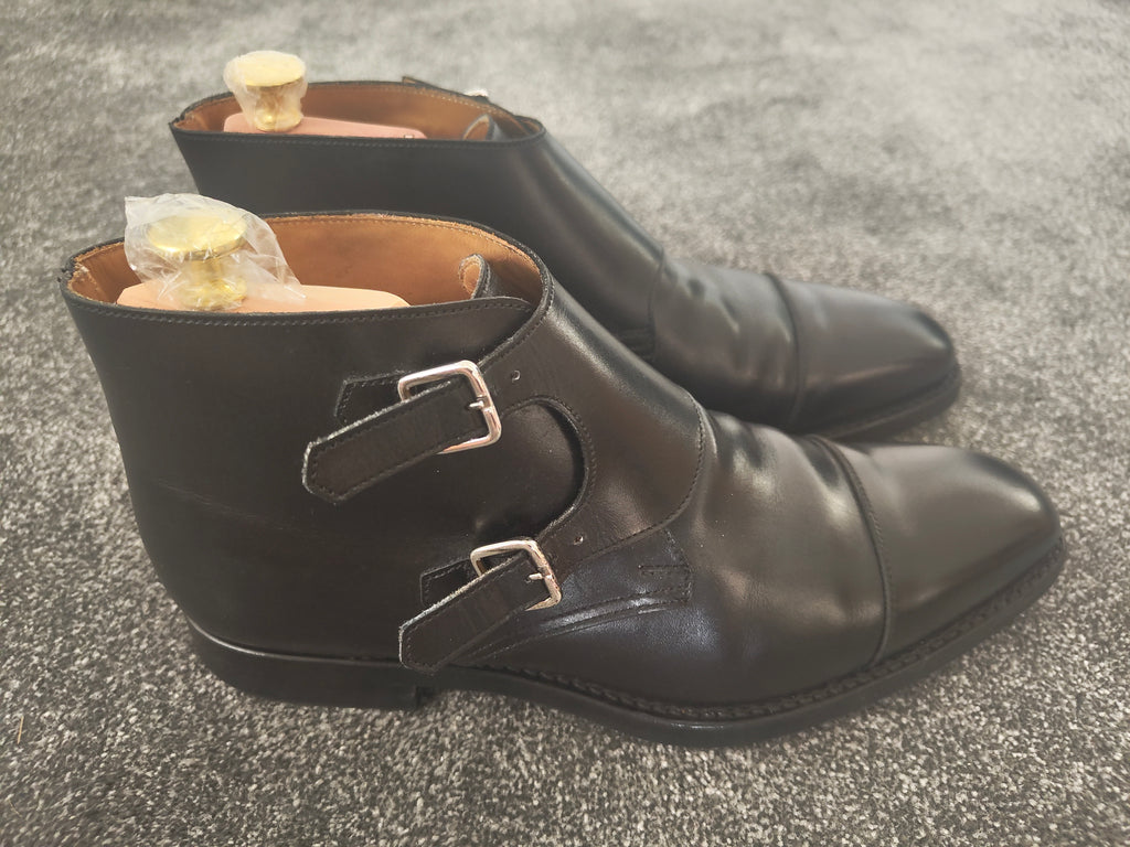 Crockett & Jones Camberley Black Monk Strap Boots - Size UK 7.5 (Shoe Trees inc)