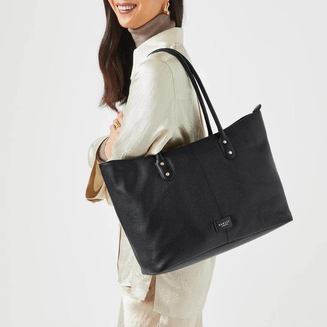 Radley Southwark Lane - Large Ziptop Tote Bag - Black Grain Leather (NWT)