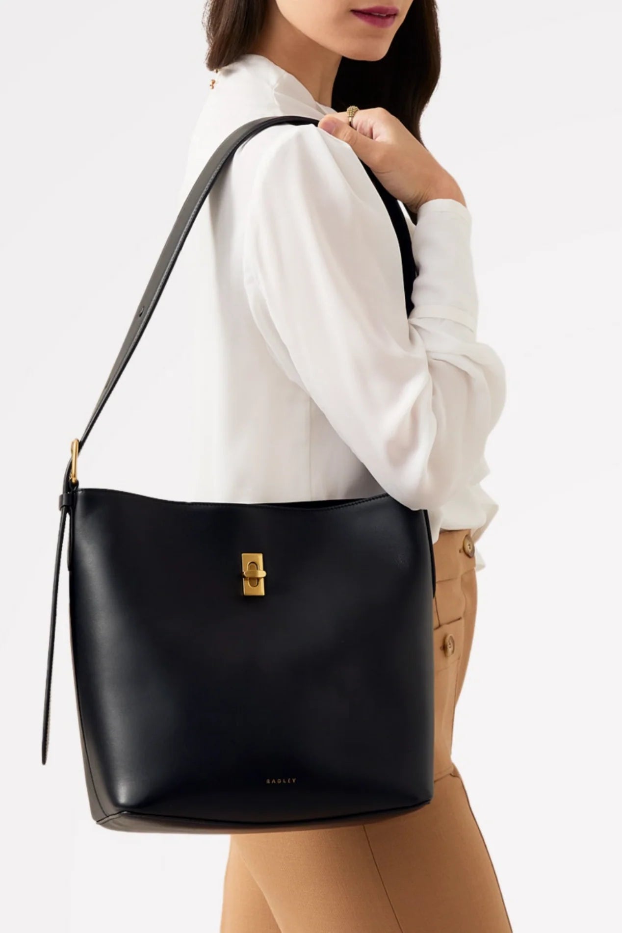 Radley Threadneedle Street - Open Top Shoulder Bag - Black Smooth Leather (NWT)