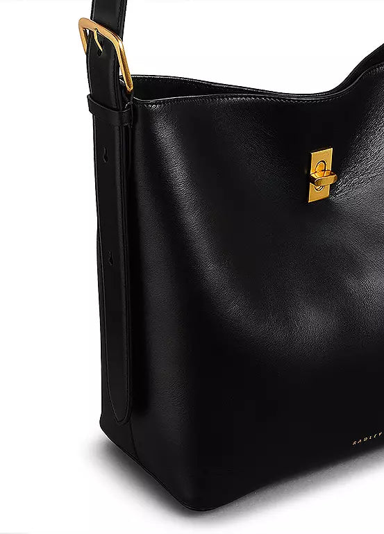 Radley Threadneedle Street - Open Top Shoulder Bag - Black Smooth Leather (NWT)