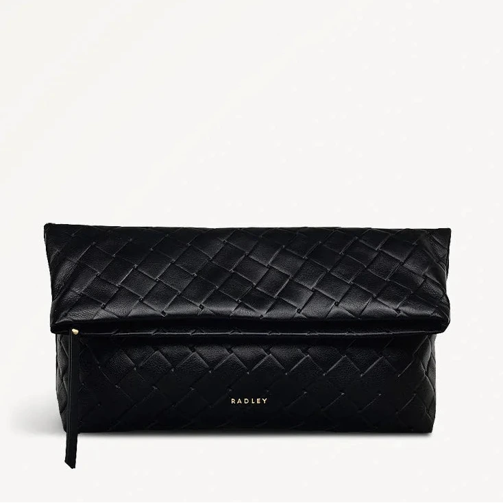 Radley Weaver Lane - Medium Flapover Clutch Bag - Black Weave Leather (NWT)