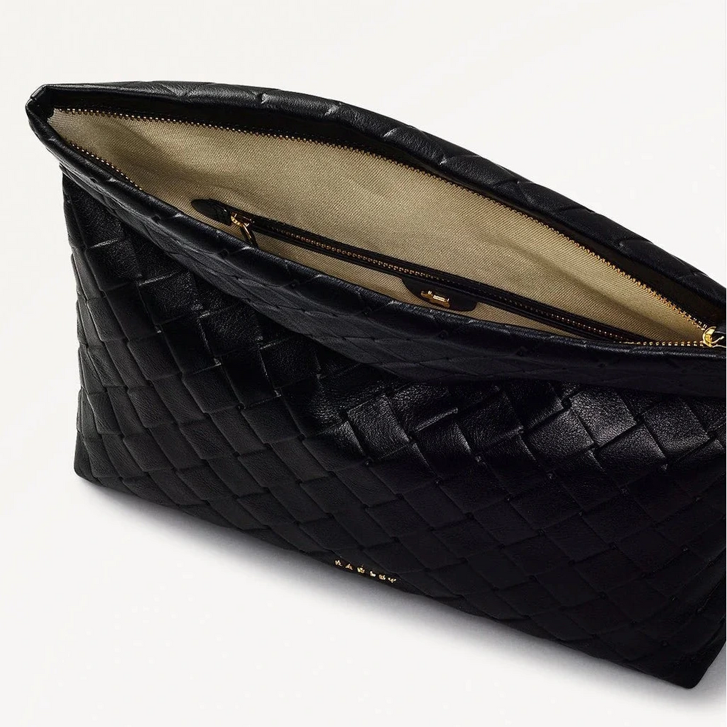 Radley Weaver Lane - Medium Flapover Clutch Bag - Black Weave Leather (NWT)