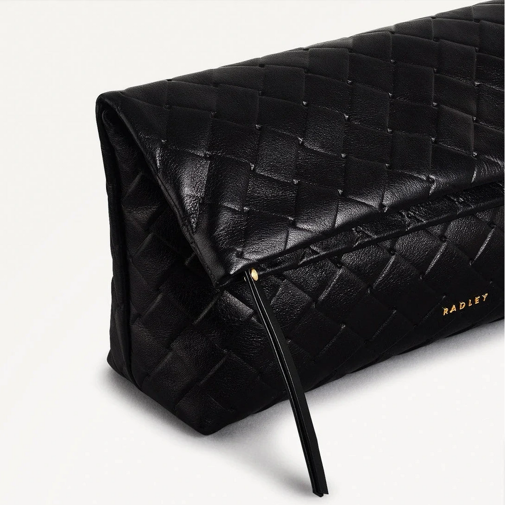 Radley Weaver Lane - Medium Flapover Clutch Bag - Black Weave Leather (NWT)