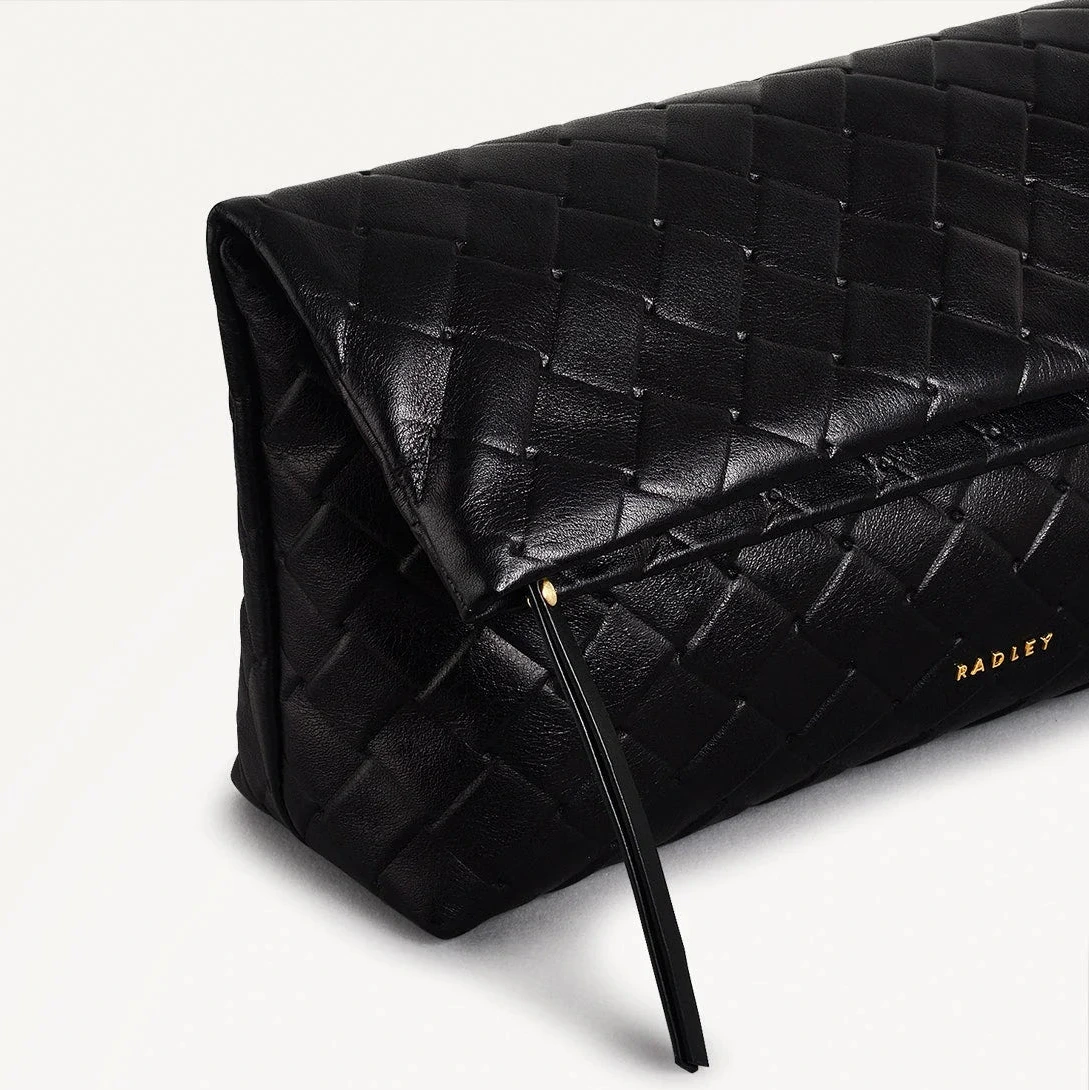Radley Weaver Lane - Medium Flapover Clutch Bag - Black Weave Leather (NWT)