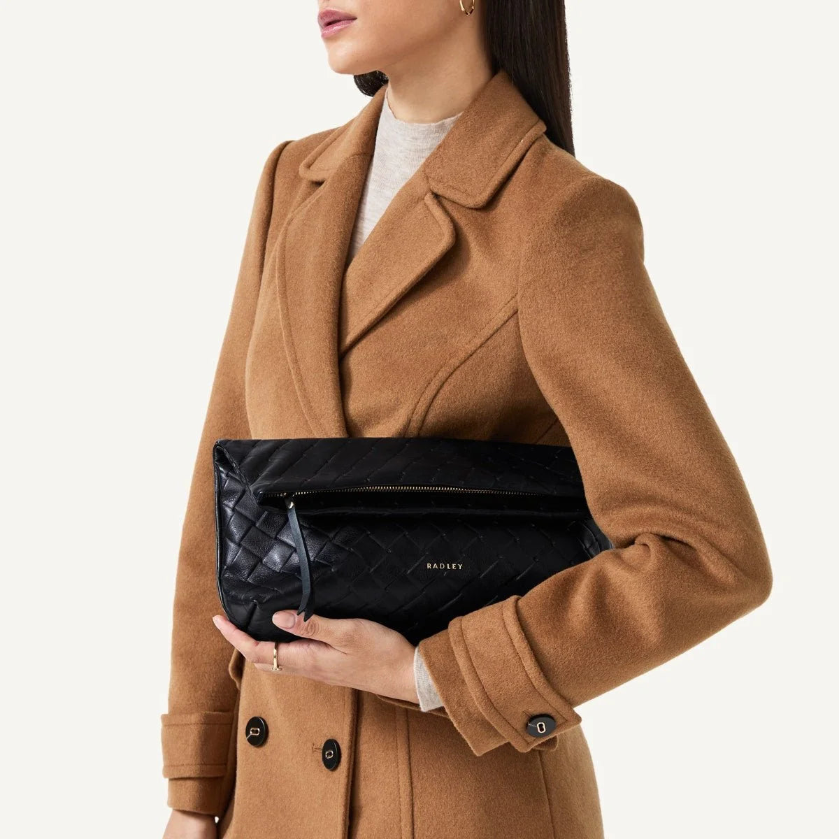 Radley Weaver Lane - Medium Flapover Clutch Bag - Black Weave Leather (NWT)