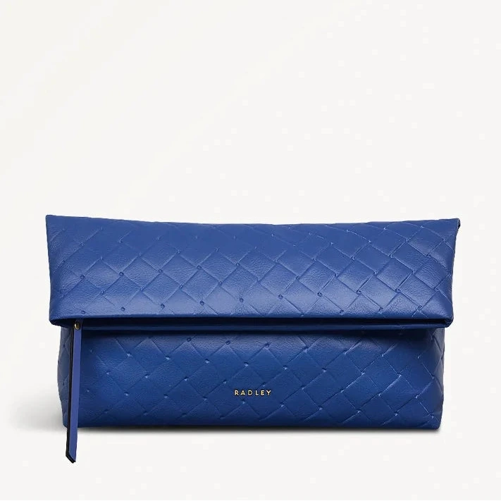 Radley Weaver Lane - Medium Flapover Clutch Bag - Yves Blue Weave Leather (NWT)