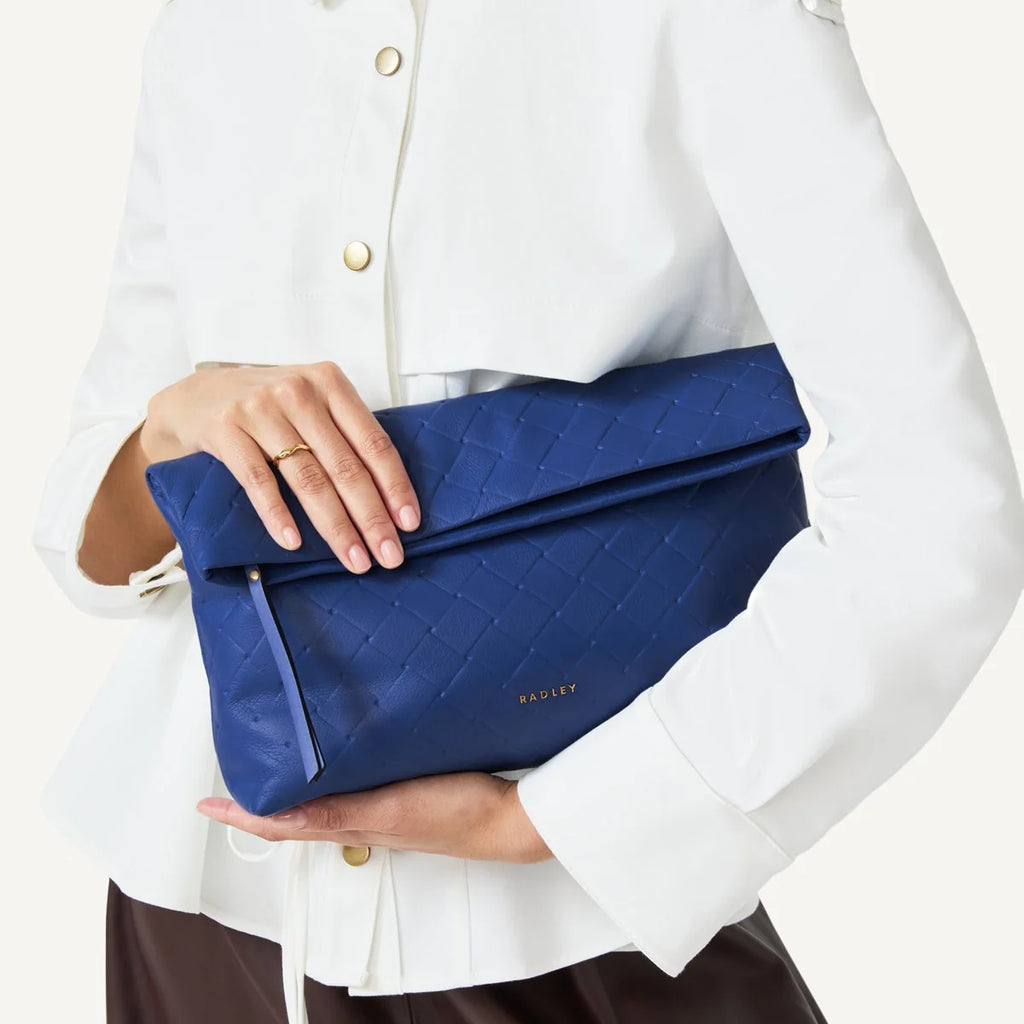 Radley Weaver Lane - Medium Flapover Clutch Bag - Yves Blue Weave Leather (NWT)